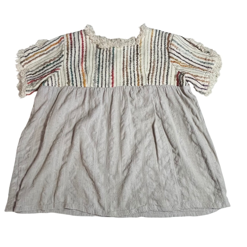 Altard State Boho Striped Fringe Dress Tunic Cream Multi Color Size M